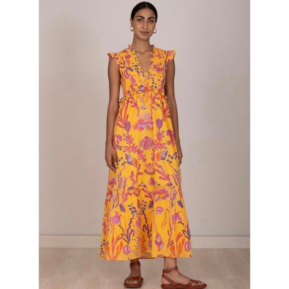 Banjanan Dresses & Skirts - Banjanan Constance Marine Golden Orange Pink Maxi Dress Size XL NWT